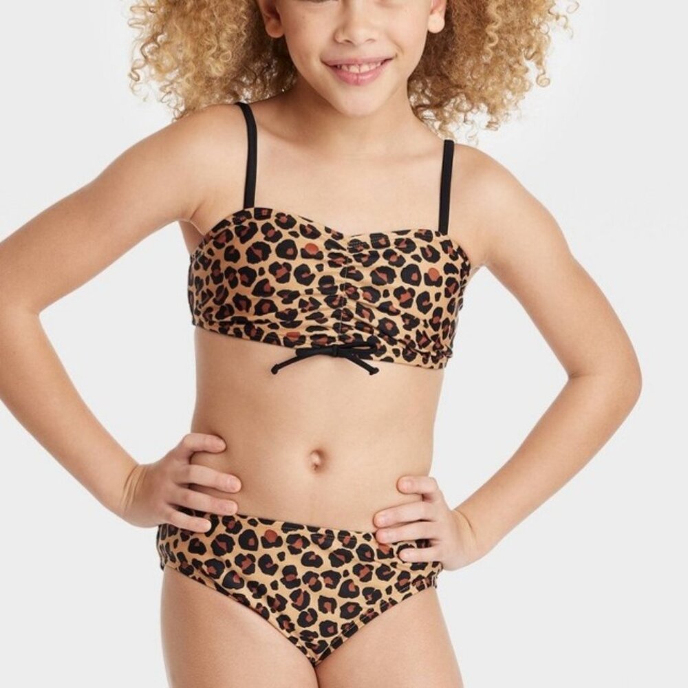 Art Class Girls' 'Delightful Cheetah' Shirred Center Bikini Set